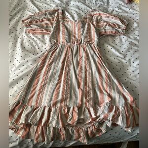 Cheeky boutique multicolored striped puff sleeve maxi dress